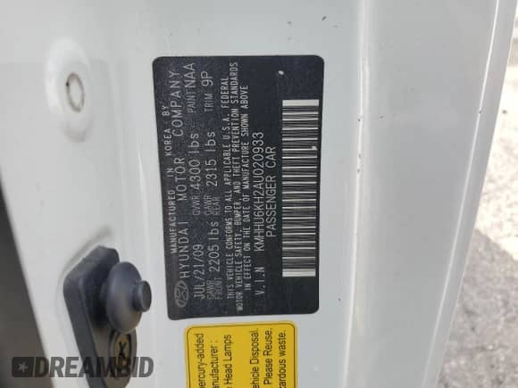 2010 Hyundai Genesis Coupe с VIN KMHHU6KH2AU020933, выставлен на аукционе Copart как лот 75491394 с пробегом Не указан миль и На запчасти • Non repairable. История ставок и продаж доступна на DreamBid. Изображение 12.