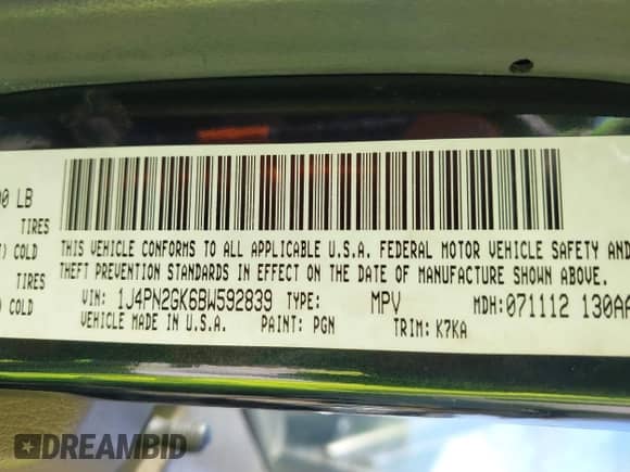 2011 Jeep Liberty Sport with VIN 1J4PN2GK6BW592839, listed as a IAAI auction lot 43333851 with 193,116 mi miles and . Bid and sale history available at DreamBid. Image 9.