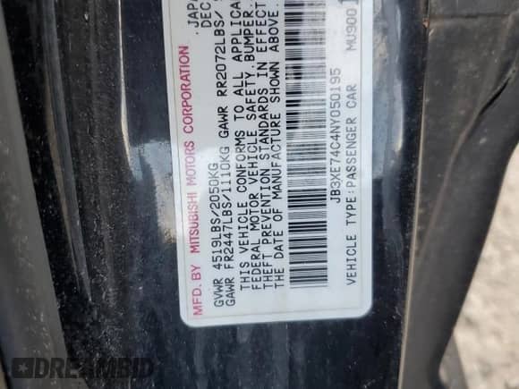 1992 Dodge Stealth with VIN JB3XE74C4NY050195, listed as a Copart auction lot 79440874 with 49,979 mi miles and Salvage title. Bid and sale history available at DreamBid. Image 12.
