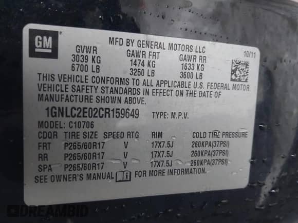 2012 Chevrolet Tahoe Commercial с VIN 1GNLC2E02CR159649, выставлен на аукционе IAAI как лот 41870347 с пробегом 297 605 миль миль и . История ставок и продаж доступна на DreamBid. Изображение 9.