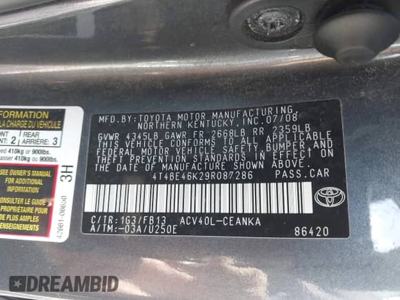 2009 Toyota Camry с VIN 4T4BE46K29R087286, выставлен на аукционе IAAI как лот 43450117 с пробегом 193 469 миль миль и . История ставок и продаж доступна на DreamBid. Изображение 9.