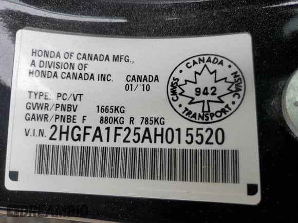 2010 Honda Civic with VIN 2HGFA1F25AH015520, listed as a Copart auction lot 50523565 with 169,256 mi miles and Salvage title. Bid and sale history available at DreamBid. Image 13.