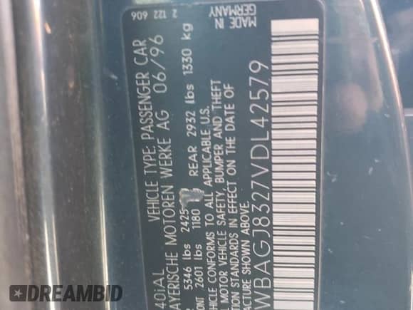 1997 BMW 7 Series 740iL with VIN WBAGJ8327VDL42579, listed as a Copart auction lot 42023485 with 143,882 mi miles and Salvage title. Bid and sale history available at DreamBid. Image 15.
