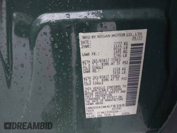 2022 Nissan Frontier SV with VIN 1N6ED1EK1NN678399, listed as a IAAI auction lot 43307252 with 30,929 mi miles and . Bid and sale history available at DreamBid. Image 9.