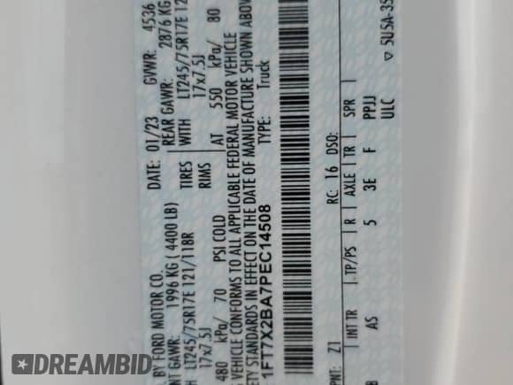 2023 Ford F-250 XL z VIN 1FT7X2BA7PEC14508, wystawiony jako Copart lot #69988304 z przebiegiem 16 808 mil mil oraz Szkoda całkowita • Salvage title. Historia ofert i sprzedaży dostępna na DreamBid. Obrazek 12.