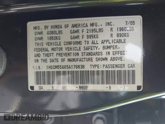 2005 Honda Accord LX с VIN 1HGCM55465A176838, выставлен на аукционе IAAI как лот 42189486 с пробегом 224 924 миль миль и . История ставок и продаж доступна на DreamBid. Изображение 9.