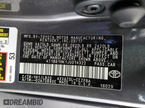 2018 Toyota Camry XSE с VIN 4T1B61HK1JU014322, выставлен на аукционе Copart как лот 85008775 с пробегом 60 227 миль миль и Списание • Salvage title. История ставок и продаж доступна на DreamBid. Изображение 12.