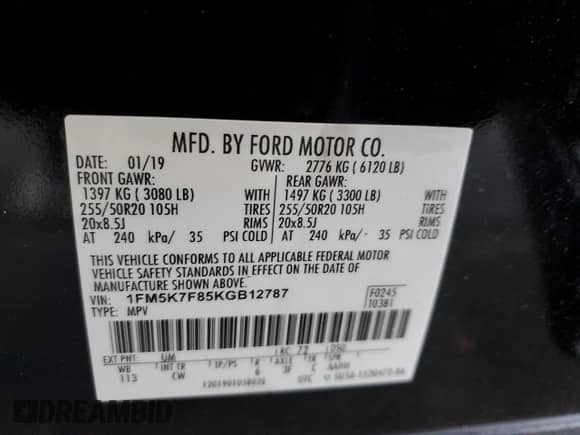 2019 Ford Explorer Limited z VIN 1FM5K7F85KGB12787, wystawiony jako Copart lot #81758955 z przebiegiem 86 226 mil mil oraz Szkoda całkowita • Salvage title. Historia ofert i sprzedaży dostępna na DreamBid. Obrazek 13.