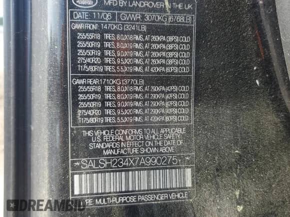 2007 Land Rover Range Rover Sport SC z VIN SALSH234X7A990275, wystawiony jako Copart lot #55015325 z przebiegiem 118 427 mil mil oraz Szkoda całkowita • Salvage title. Historia ofert i sprzedaży dostępna na DreamBid. Obrazek 13.