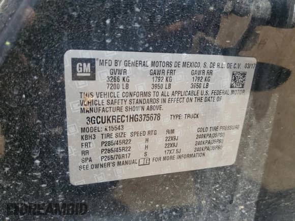 2017 Chevrolet Silverado 1500 LT с VIN 3GCUKREC1HG375678, выставлен на аукционе Copart как лот 65657605 с пробегом 87 856 миль миль и Списание • Salvage title. История ставок и продаж доступна на DreamBid. Изображение 12.