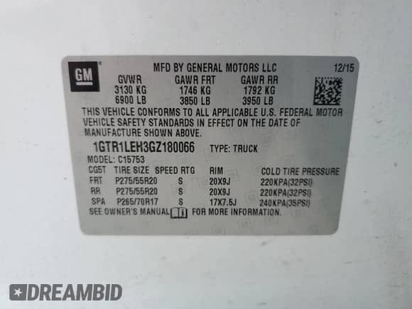 2016 GMC Sierra 1500 с VIN 1GTR1LEH3GZ180066, выставлен на аукционе Copart как лот 60656285 с пробегом 171 639 миль миль и Списание • Salvage title. История ставок и продаж доступна на DreamBid. Изображение 12.