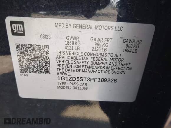 2023 Chevrolet Malibu LT с VIN 1G1ZD5ST3PF189226, выставлен на аукционе IAAI как лот 43345717 с пробегом 64 360 миль миль и . История ставок и продаж доступна на DreamBid. Изображение 9.