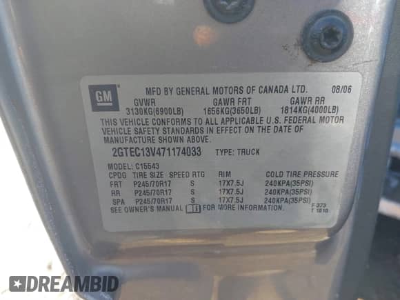 2007 GMC Sierra 1500 SL с VIN 2GTEC13V471174033, выставлен на аукционе IAAI как лот 41643437 с пробегом 188 532 миль миль и . История ставок и продаж доступна на DreamBid. Изображение 9.