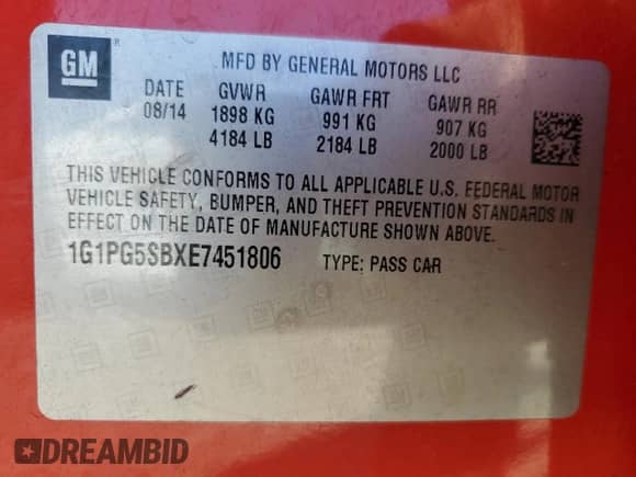 2014 Chevrolet Cruze LTZ with VIN 1G1PG5SBXE7451806, listed as a Copart auction lot 90466035 with 116,040 mi miles and Clean title. Bid and sale history available at DreamBid. Image 12.