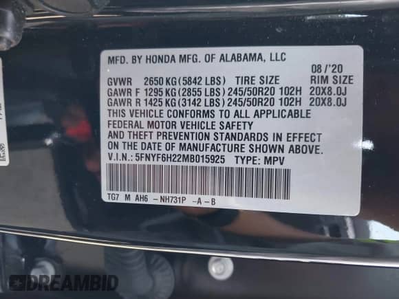 2021 Honda Pilot Special Edition with VIN 5FNYF6H22MB015925, listed as a IAAI auction lot 43332390 with 77,152 mi miles and . Bid and sale history available at DreamBid. Image 9.