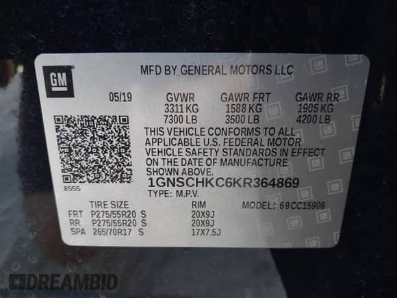 2019 Chevrolet Suburban LT z VIN 1GNSCHKC6KR364869, wystawiony jako IAAI lot #43414630 z przebiegiem 224 035 mil mil oraz . Historia ofert i sprzedaży dostępna na DreamBid. Obrazek 9.