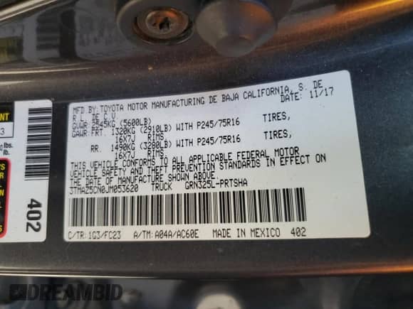 2018 Toyota Tacoma SR5 with VIN 3TMAZ5CN0JM053620, listed as a Copart auction lot 87210405 with 142,309 mi miles and Salvage title. Bid and sale history available at DreamBid. Image 13.