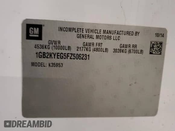 2015 Chevrolet Silverado 3500 с VIN 1GB2KYEG5FZ506231, выставлен на аукционе Copart как лот 42620755 с пробегом 285 595 миль миль и Списание • Salvage title. История ставок и продаж доступна на DreamBid. Изображение 12.