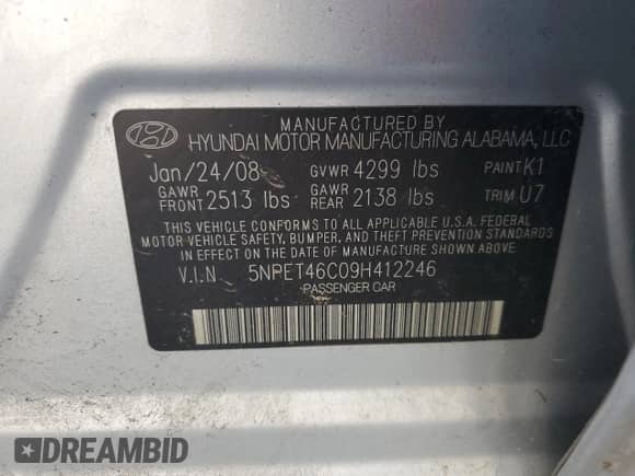 2009 Hyundai Sonata GLS с VIN 5NPET46C09H412246, выставлен на аукционе Copart как лот 69990745 с пробегом 138 986 миль миль и Чистый • Clean title. История ставок и продаж доступна на DreamBid. Изображение 12.