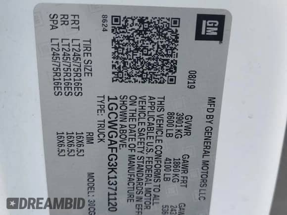 2019 Chevrolet Express Cargo с VIN 1GCWGAFG3K1371120, выставлен на аукционе Copart как лот 71936795 с пробегом 154 317 миль миль и Списание • Salvage title. История ставок и продаж доступна на DreamBid. Изображение 14.