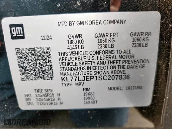 2025 Chevrolet Trax 2RS с VIN KL77LJEP1SC207836, выставлен на аукционе Copart как лот 83855665 с пробегом 4 077 миль миль и Списание • Salvage title. История ставок и продаж доступна на DreamBid. Изображение 13.