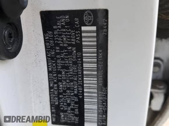 2010 Toyota Camry LE с VIN 4T4BF3EKXAR040410, выставлен на аукционе Copart как лот 84576005 с пробегом 157 072 миль миль и Списание • Salvage title. История ставок и продаж доступна на DreamBid. Изображение 12.