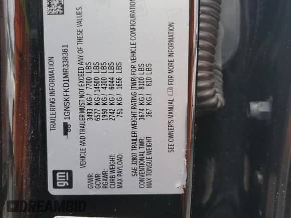 2021 Chevrolet Suburban Premier с VIN 1GNSKFKD1MR338361, выставлен на аукционе Copart как лот 46243075 с пробегом 78 116 миль миль и Списание • Salvage title. История ставок и продаж доступна на DreamBid. Изображение 15.