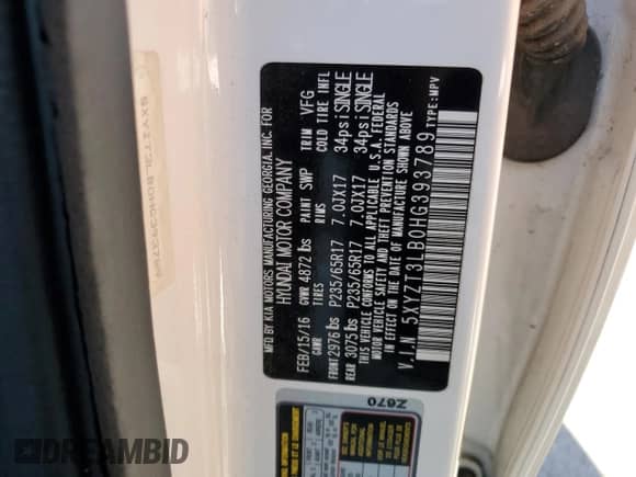 2017 Hyundai Santa Fe 2.4L с VIN 5XYZT3LB0HG393789, выставлен на аукционе Copart как лот 81712395 с пробегом 87 281 миль миль и Списание • Salvage title. История ставок и продаж доступна на DreamBid. Изображение 13.