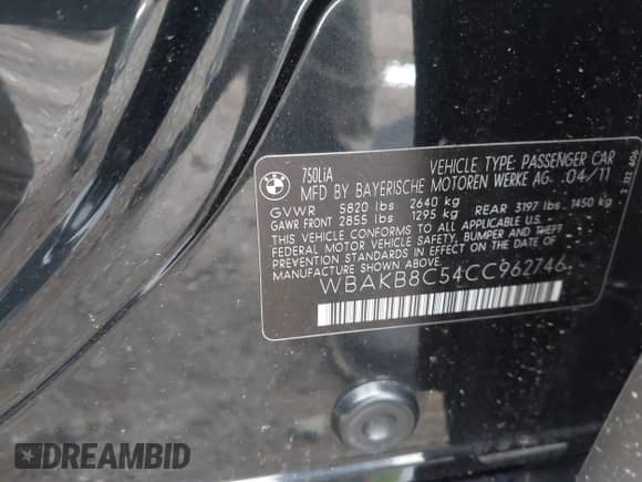 2012 BMW 7 Series 750Li с VIN WBAKB8C54CC962746, выставлен на аукционе IAAI как лот 42440515 с пробегом Не указан миль и . История ставок и продаж доступна на DreamBid. Изображение 9.