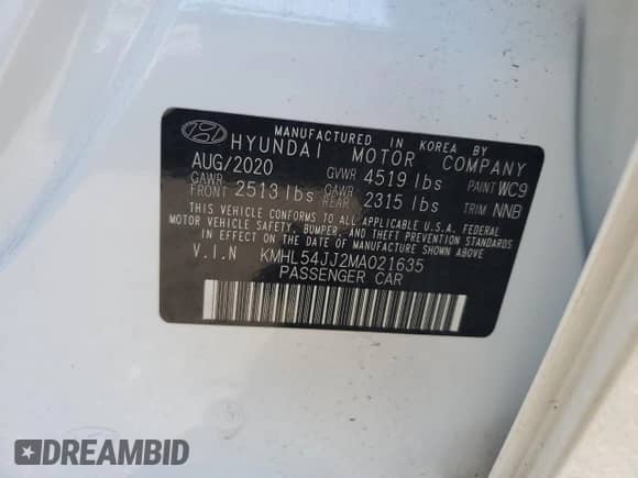 2021 Hyundai Sonata Limited с VIN KMHL54JJ2MA021635, выставлен на аукционе Copart как лот 82174955 с пробегом 72 301 миль миль и Списание • Salvage title. История ставок и продаж доступна на DreamBid. Изображение 12.