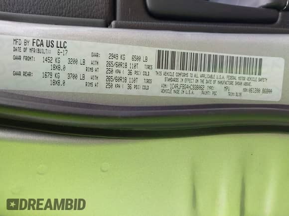 2017 Jeep Grand Cherokee Limited с VIN 1C4RJFBG4HC938062, выставлен на аукционе IAAI как лот 42322174 с пробегом 75 821 миль миль и . История ставок и продаж доступна на DreamBid. Изображение 9.