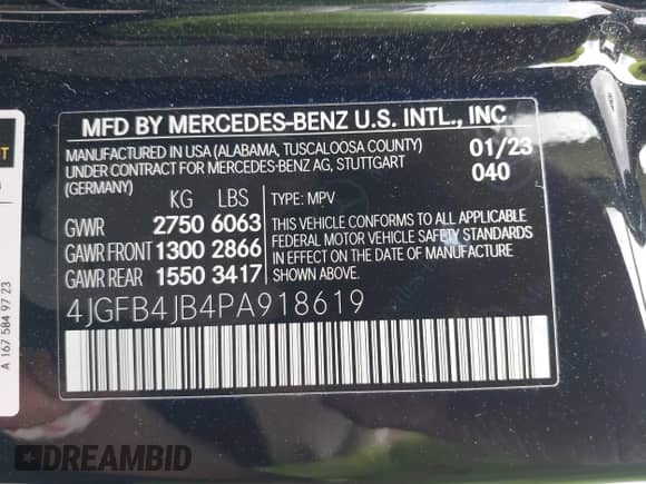2023 Mercedes-Benz GLE 350 with VIN 4JGFB4JB4PA918619, listed as a IAAI auction lot 41942725 with 16,030 mi miles and . Bid and sale history available at DreamBid. Image 9.