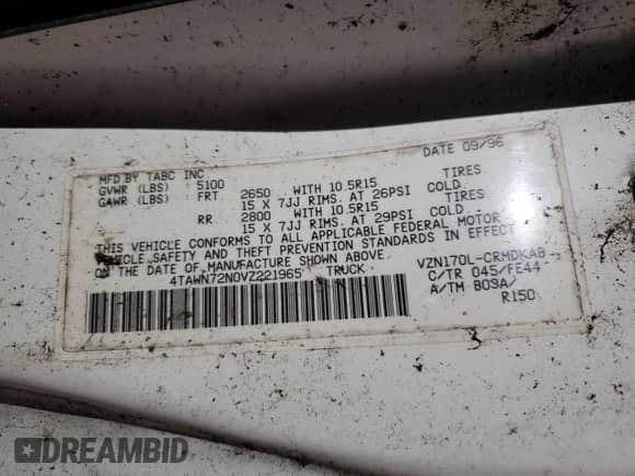 1997 Toyota Tacoma z VIN 4TAWN72N0VZ221965, wystawiony jako Copart lot #54206905 z przebiegiem 105 137 mil mil oraz Szkoda całkowita • Salvage title. Historia ofert i sprzedaży dostępna na DreamBid. Obrazek 12.