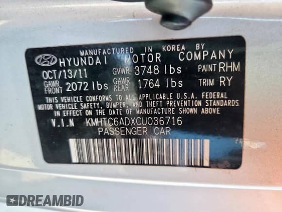 2012 Hyundai Veloster w/Red Int z VIN KMHTC6ADXCU036716, wystawiony jako Copart lot #63408115 z przebiegiem 144 117 mil mil oraz Szkoda całkowita • Salvage title. Historia ofert i sprzedaży dostępna na DreamBid. Obrazek 12.