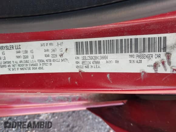 2008 Dodge Avenger SXT с VIN 1B3LC56K28N130064, выставлен на аукционе IAAI как лот 43337856 с пробегом 169 532 миль миль и . История ставок и продаж доступна на DreamBid. Изображение 9.