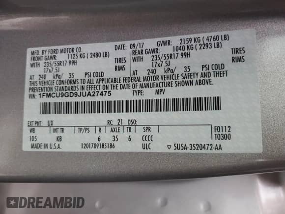 2018 Ford Escape SE z VIN 1FMCU9GD9JUA27475, wystawiony jako Copart lot #82301455 z przebiegiem 66 389 mil mil oraz Szkoda całkowita • Salvage title. Historia ofert i sprzedaży dostępna na DreamBid. Obrazek 13.