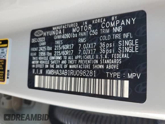 2024 Hyundai Kona SE с VIN KM8HA3AB1RU098281, выставлен на аукционе Copart как лот 69336654 с пробегом 6 855 миль миль и Списание • Salvage title. История ставок и продаж доступна на DreamBid. Изображение 14.