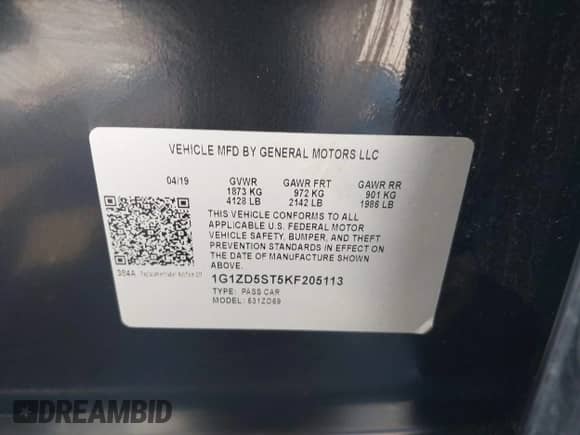 2019 Chevrolet Malibu LT с VIN 1G1ZD5ST5KF205113, выставлен на аукционе IAAI как лот 43324810 с пробегом 70 310 миль миль и . История ставок и продаж доступна на DreamBid. Изображение 9.