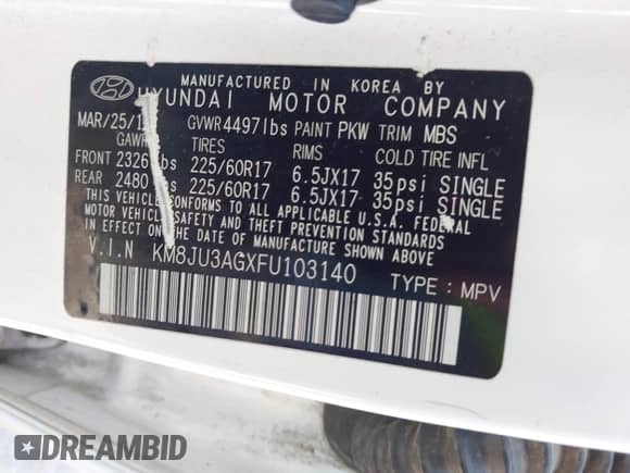 2015 Hyundai Tucson SE z VIN KM8JU3AGXFU103140, wystawiony jako IAAI lot #43305293 z przebiegiem 58 042 mil mil oraz . Historia ofert i sprzedaży dostępna na DreamBid. Obrazek 9.