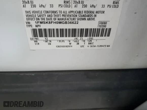 2021 Ford Explorer Limited z VIN 1FMSK8FH0MGB36622, wystawiony jako Copart lot #66681315 z przebiegiem 93 726 mil mil oraz Szkoda całkowita • Salvage title. Historia ofert i sprzedaży dostępna na DreamBid. Obrazek 14.