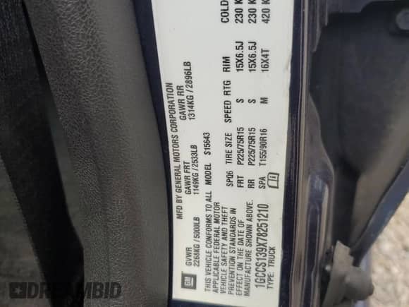 2007 Chevrolet Colorado 1LT with VIN 1GCCS139X78251210, listed as a Copart auction lot 69258405 with 162,521 mi miles and Salvage title. Bid and sale history available at DreamBid. Image 13.