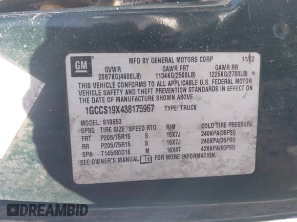 2003 Chevrolet S-10 LS с VIN 1GCCS19X438175967, выставлен на аукционе IAAI как лот 42333421 с пробегом Не указан миль и . История ставок и продаж доступна на DreamBid. Изображение 9.