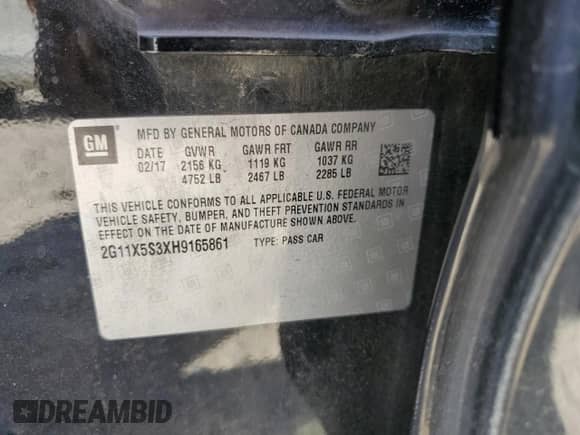 2017 Chevrolet Impala LS с VIN 2G11X5S3XH9165861, выставлен на аукционе Copart как лот 76938284 с пробегом 161 386 миль миль и Списание • Salvage title. История ставок и продаж доступна на DreamBid. Изображение 12.