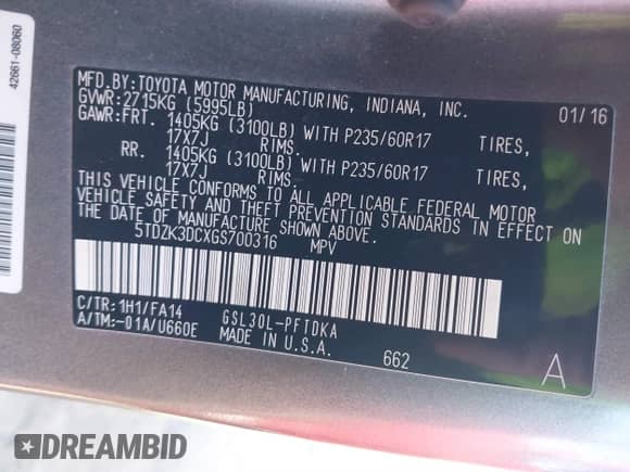 2016 Toyota Sienna L с VIN 5TDZK3DCXGS700316, выставлен на аукционе IAAI как лот 40643229 с пробегом 125 304 миль миль и . История ставок и продаж доступна на DreamBid. Изображение 9.