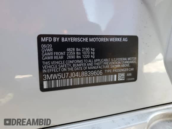 2020 BMW 3 Series M340i z VIN 3MW5U7J04L8B39606, wystawiony jako Copart lot #63643675 z przebiegiem Nie podano mil oraz Nie do naprawy • Non repairable. Historia ofert i sprzedaży dostępna na DreamBid. Obrazek 12.