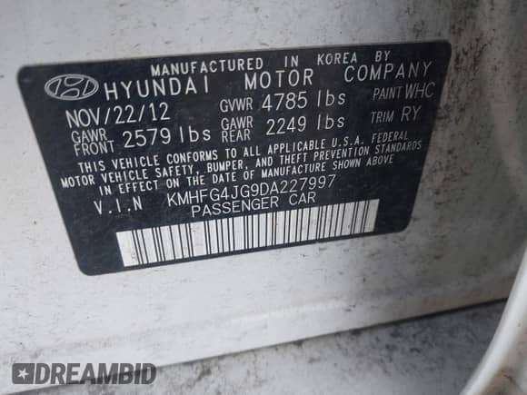 2013 Hyundai Azera с VIN KMHFG4JG9DA227997, выставлен на аукционе IAAI как лот 43292883 с пробегом 136 707 миль миль и . История ставок и продаж доступна на DreamBid. Изображение 9.