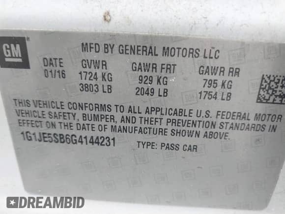 2016 Chevrolet Sonic LTZ с VIN 1G1JE5SB6G4144231, выставлен на аукционе IAAI как лот 42678058 с пробегом 104 014 миль миль и . История ставок и продаж доступна на DreamBid. Изображение 9.