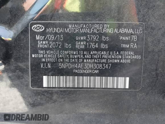 2013 Hyundai Elantra GLS z VIN 5NPDH4AE3DH308347, wystawiony jako IAAI lot #42528096 z przebiegiem 87 381 mil mil oraz . Historia ofert i sprzedaży dostępna na DreamBid. Obrazek 9.