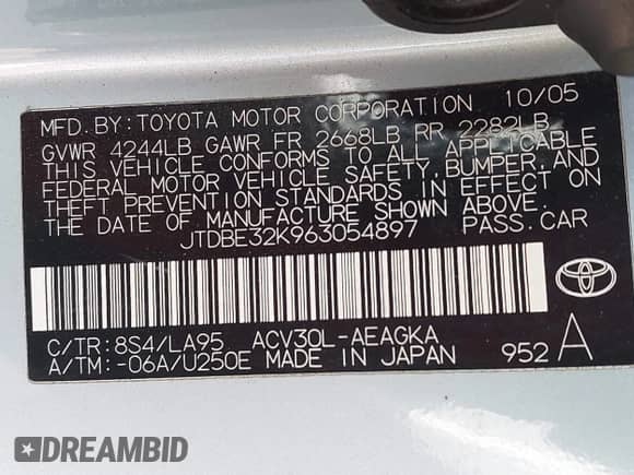 2006 Toyota Camry STD с VIN JTDBE32K963054897, выставлен на аукционе IAAI как лот 42516544 с пробегом 196 037 миль миль и . История ставок и продаж доступна на DreamBid. Изображение 9.