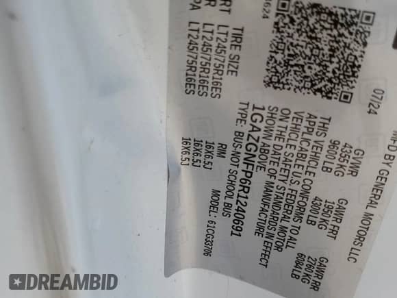2024 Chevrolet Express Passenger LS с VIN 1GAZGNFP6R1240691, выставлен на аукционе Copart как лот 57500865 с пробегом 19 667 миль миль и Списание • Salvage title. История ставок и продаж доступна на DreamBid. Изображение 13.